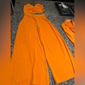 Vibrant Orange Women's Wide-Leg Pants